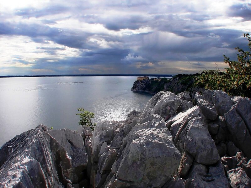 Cliffside view of coastal town