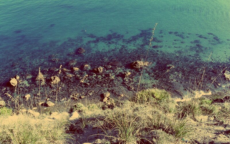 Cliffside view of turquoise sea