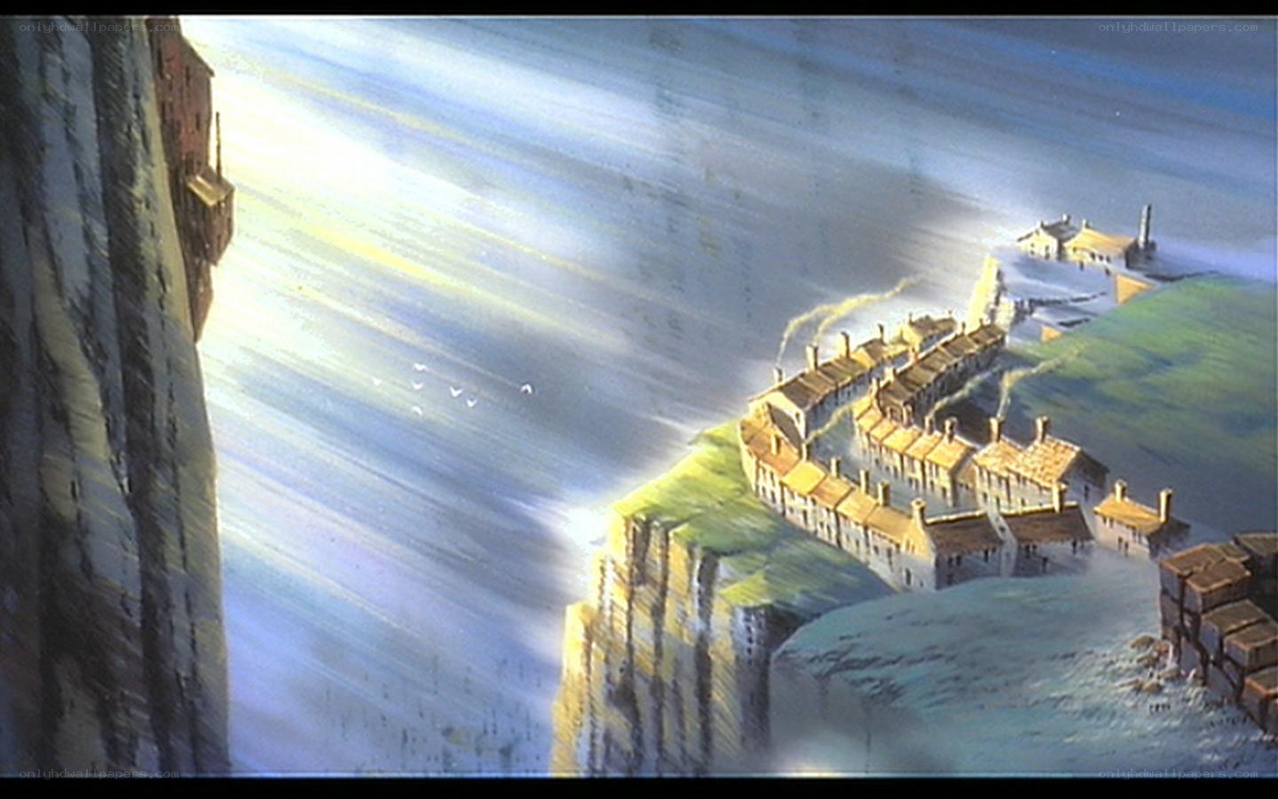 cliffside village at dawn