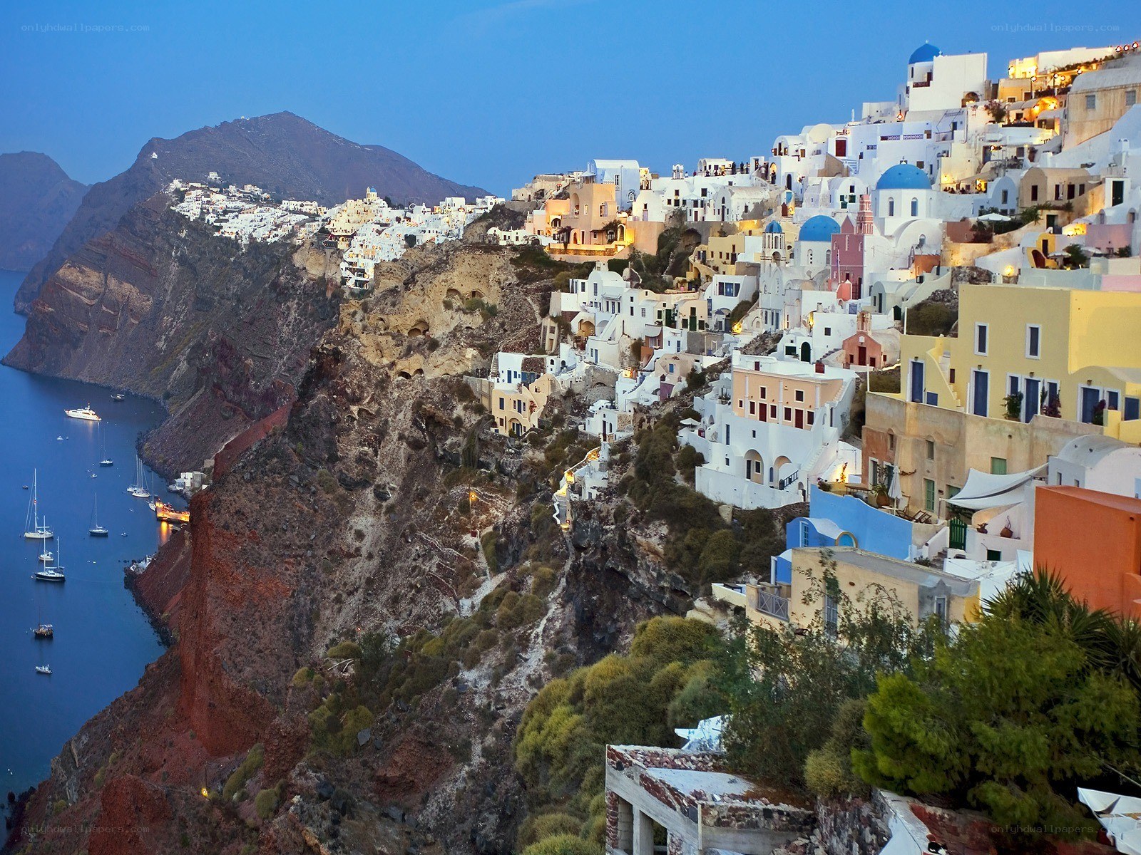 Cliffside village at dusk