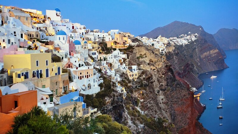 Cliffside Village at Dusk — White