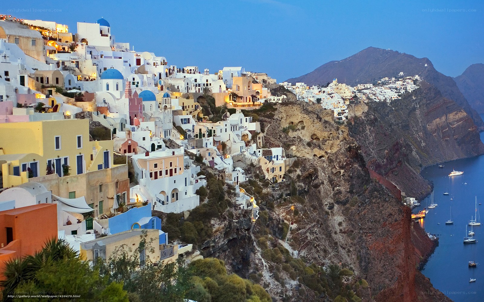 Cliffside village at dusk