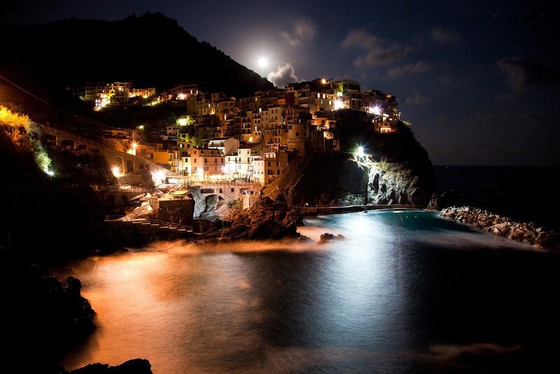 Cliffside Village at Night — Black