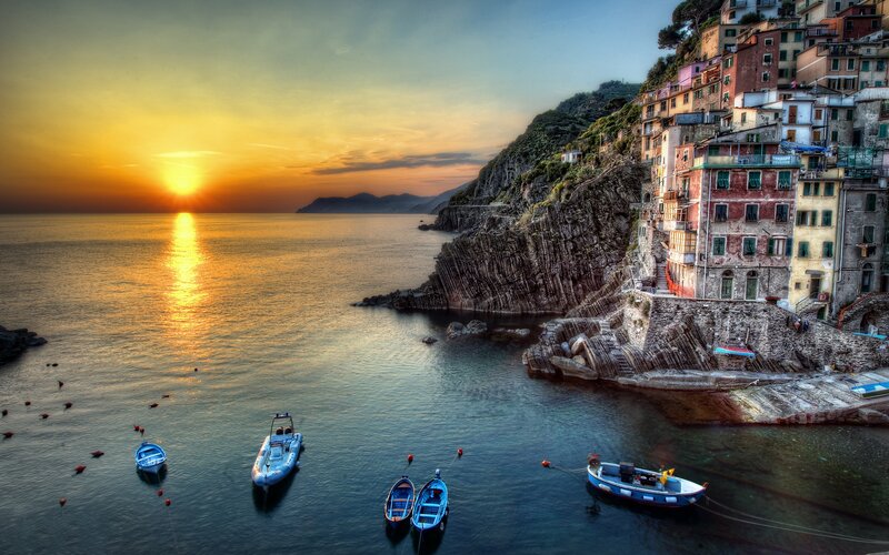 Cliffside Village at Sunset — Blue