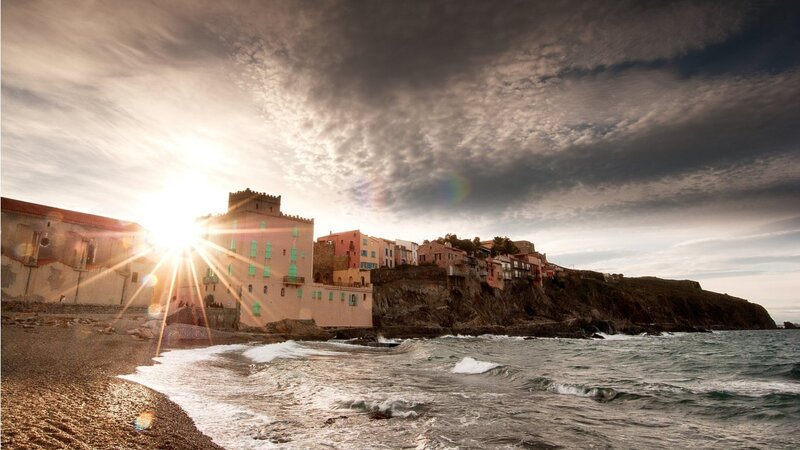 Cliffside Village at Sunset — Brown