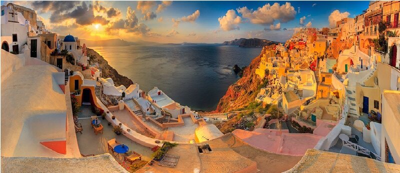 Cliffside Village at Sunset — White