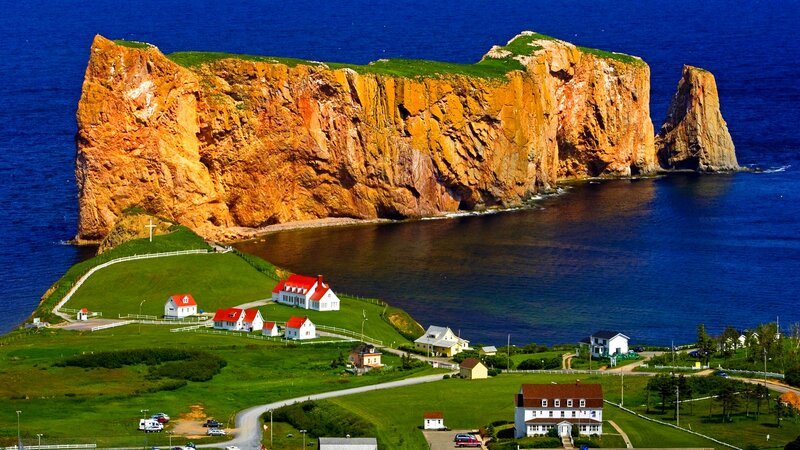 Cliffside Village by Sea — Blue, Dramatic