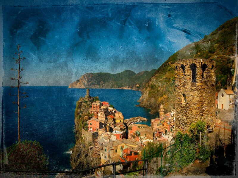 Cliffside Village by Sea — Blue