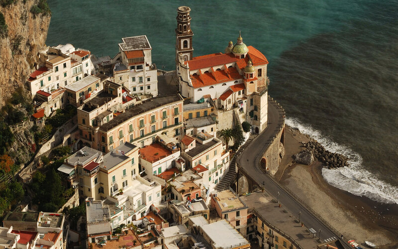Cliffside Village by Sea — White