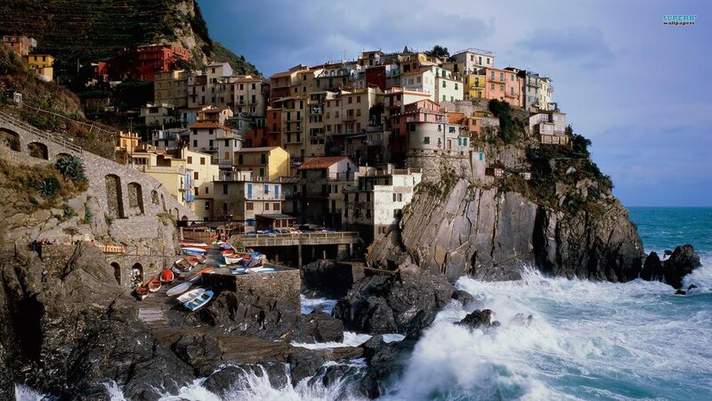 cliffside village by the sea