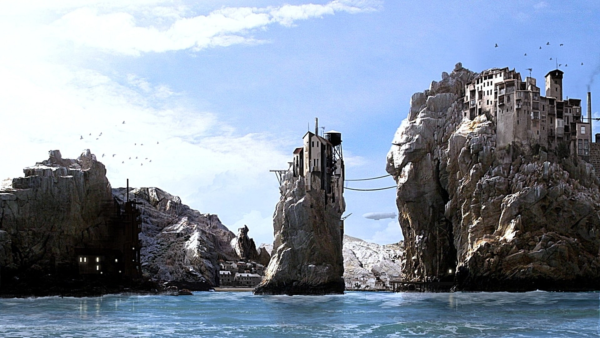 cliffside village by the sea