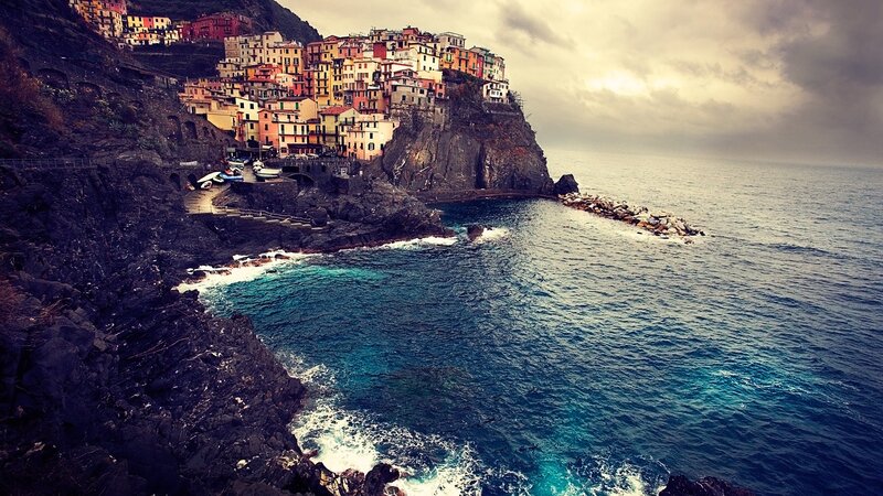 cliffside village by the sea