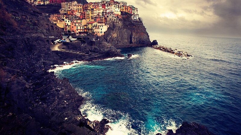 cliffside village by the sea