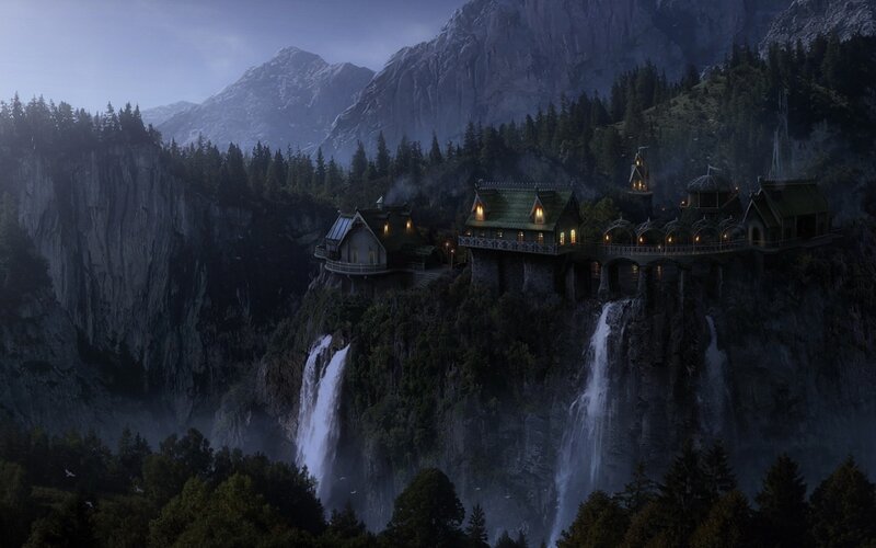 Cliffside Village — Green, Dramatic, Night