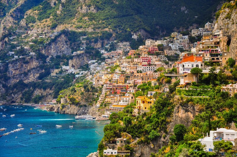 Cliffside Village on Coast — Blue, Serene