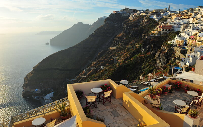Cliffside Village Overlooking Sea