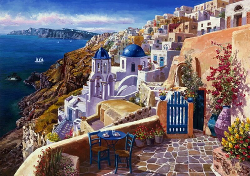 Cliffside Village with Blue Domes