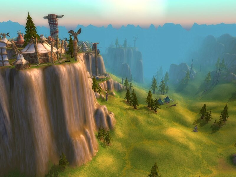 cliffside village with waterfall