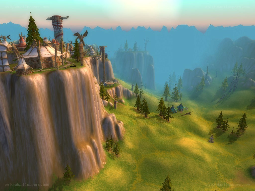 cliffside village with waterfall