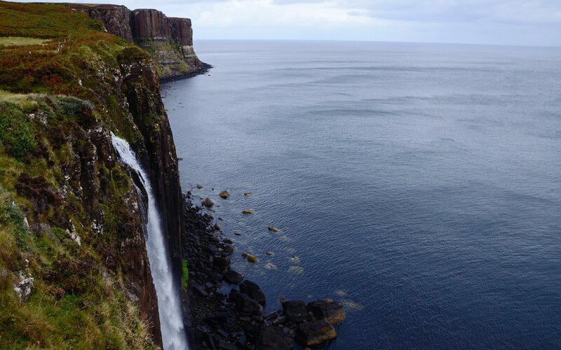 Cliffside Waterfall — Blue, Dramatic, Photograph