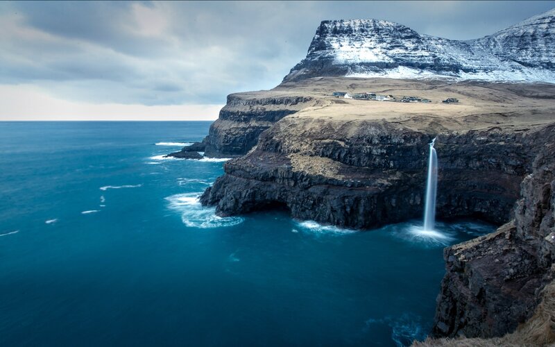 Cliffside Waterfall — Blue, Dramatic