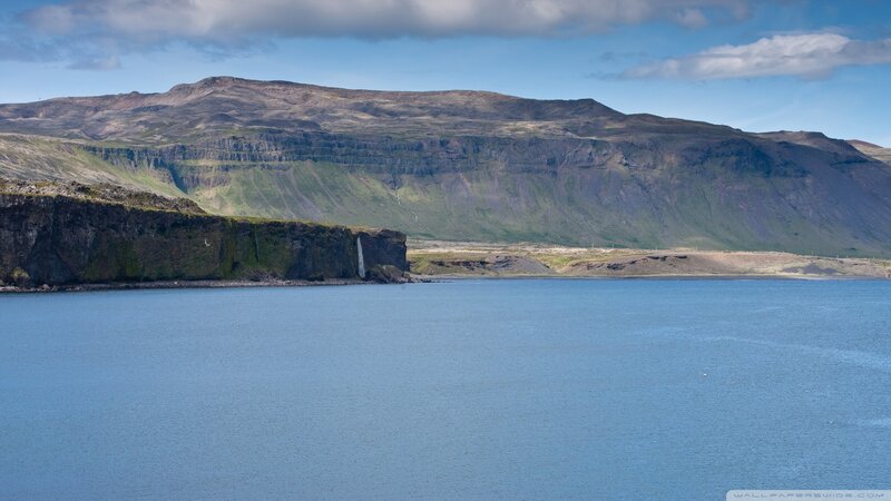 Cliffside Waterfall — Blue, Serene, Afternoon, Photograph, Mountain