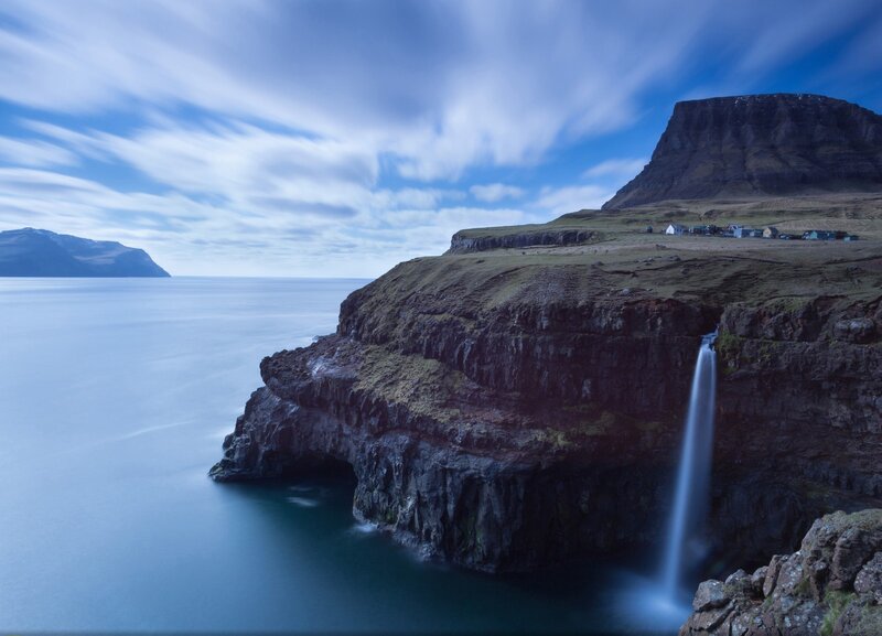Cliffside Waterfall — Blue
