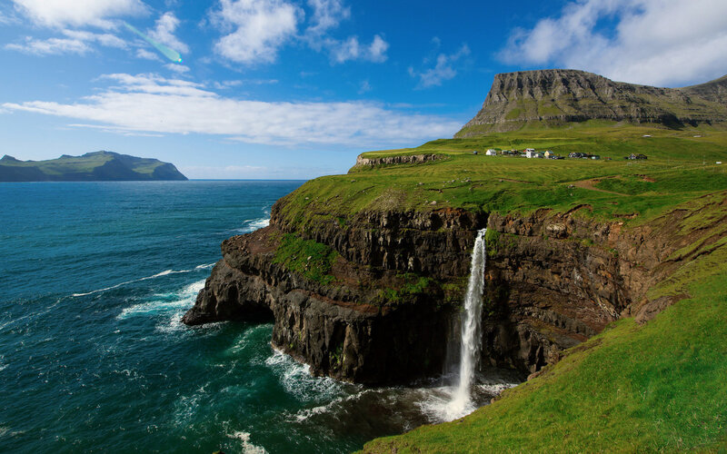 Cliffside Waterfall — Green, Serene, Afternoon