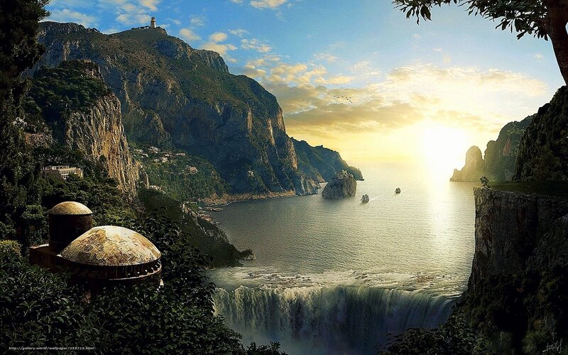 Cliffside Waterfall into Sea