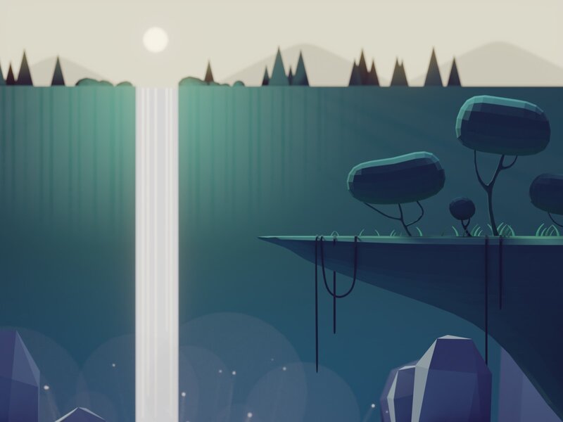 Cliffside Waterfall Landscape — Teal