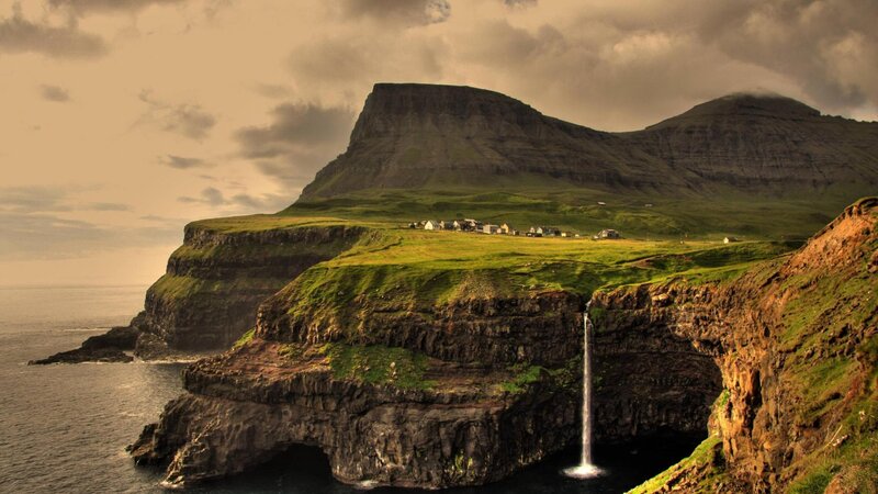 Cliffside Waterfall Village — Green