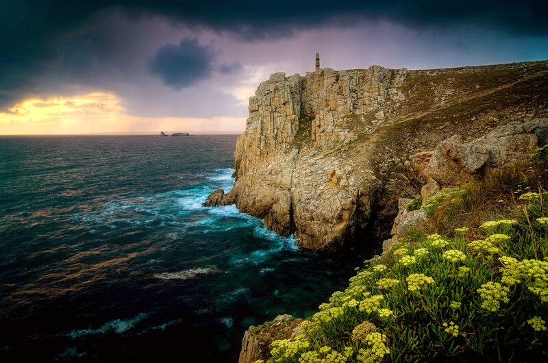 Cliffside with Flowers — Blue