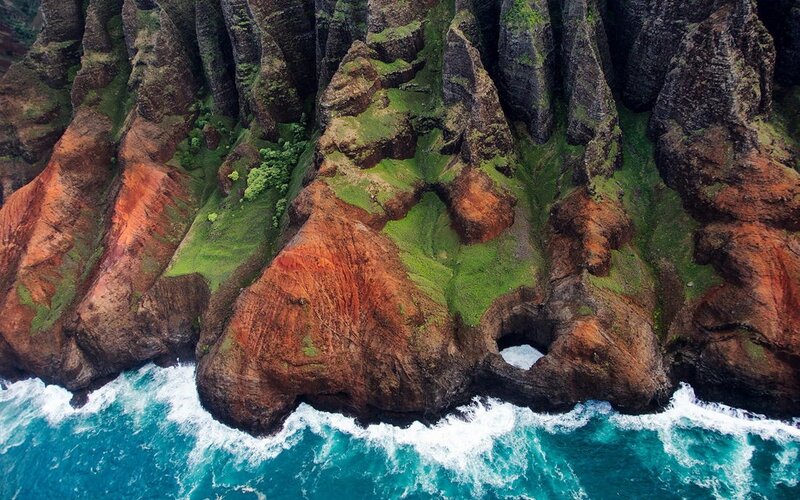 Cliffside with Sea Arch — Blue, Dramatic, Photograph