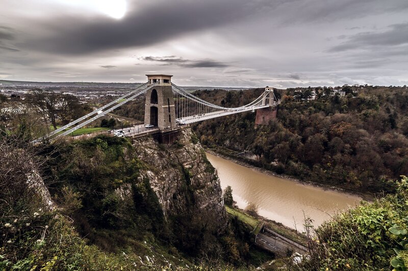 Clifton Suspension Bridge — Gray, Dramatic
