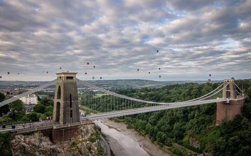 Clifton Suspension Bridge with hot air balloons