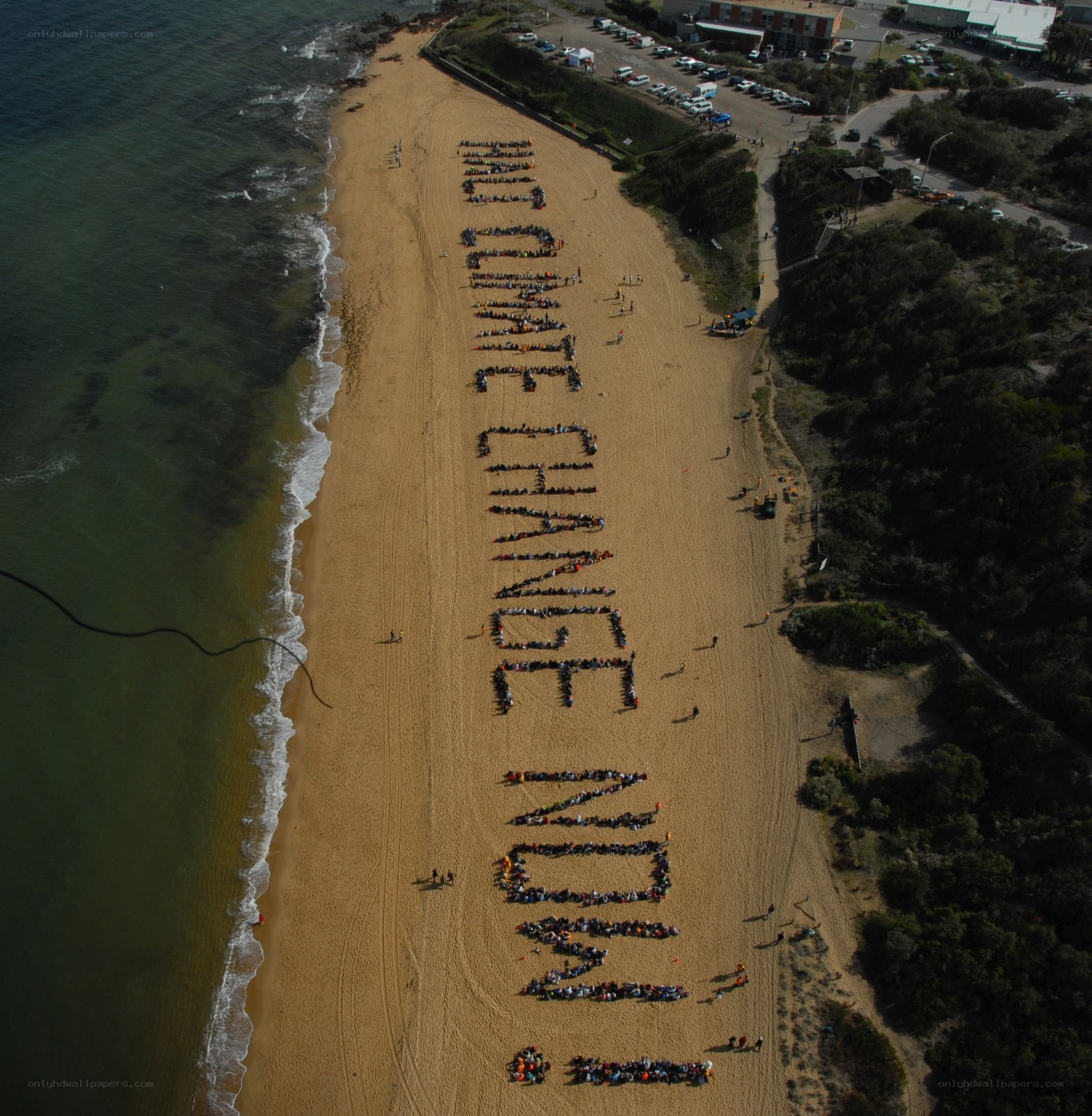 Climate change protest on beach