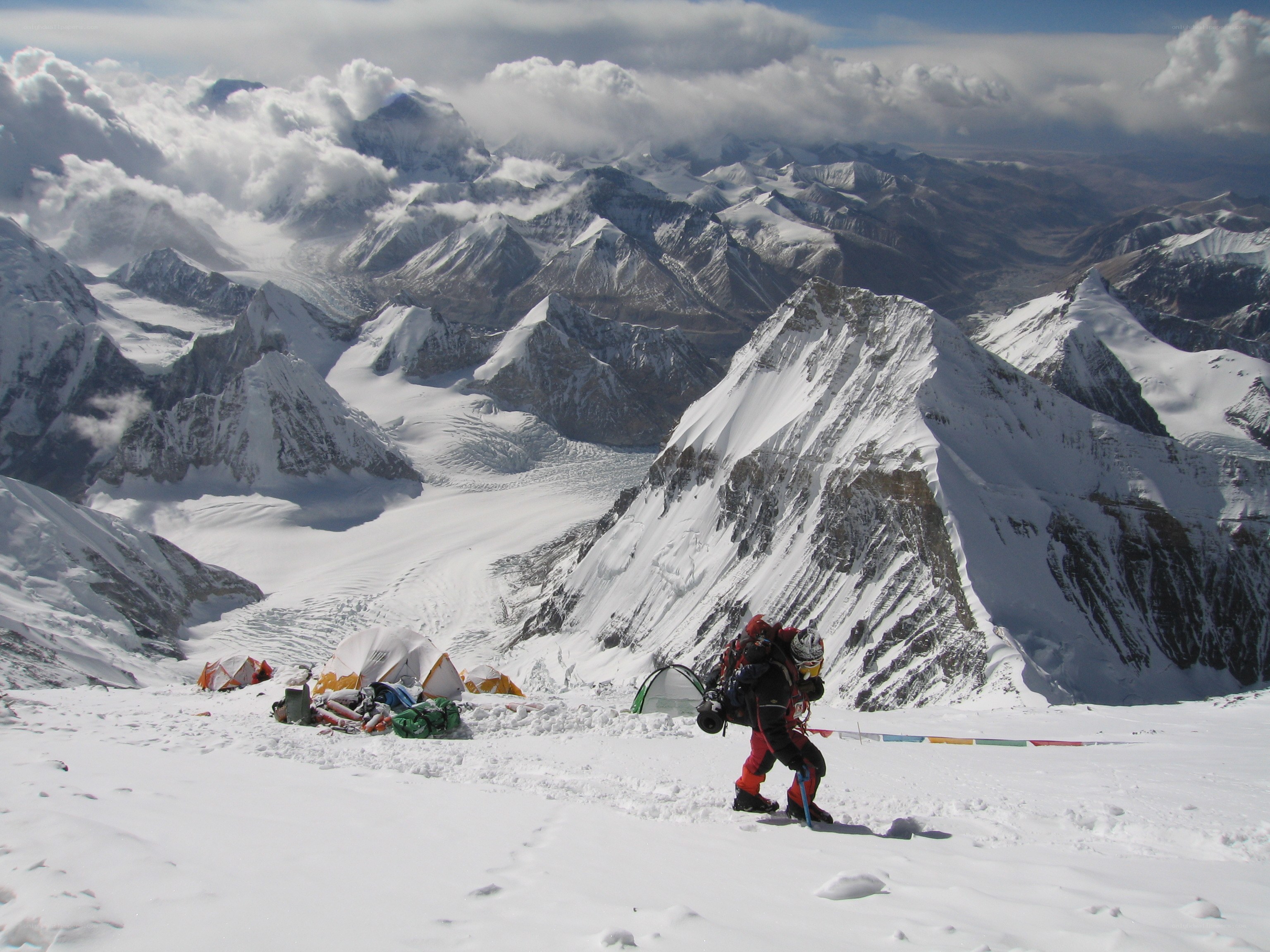 Climber at high-altitude camp