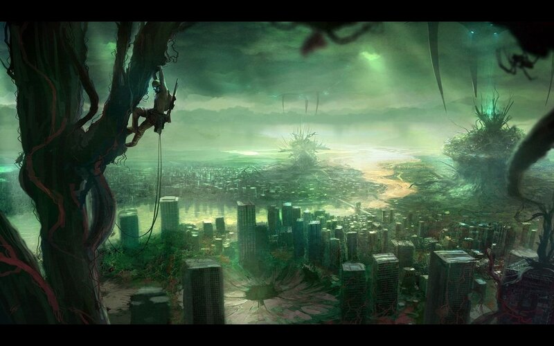 climber in a post-apocalyptic city
