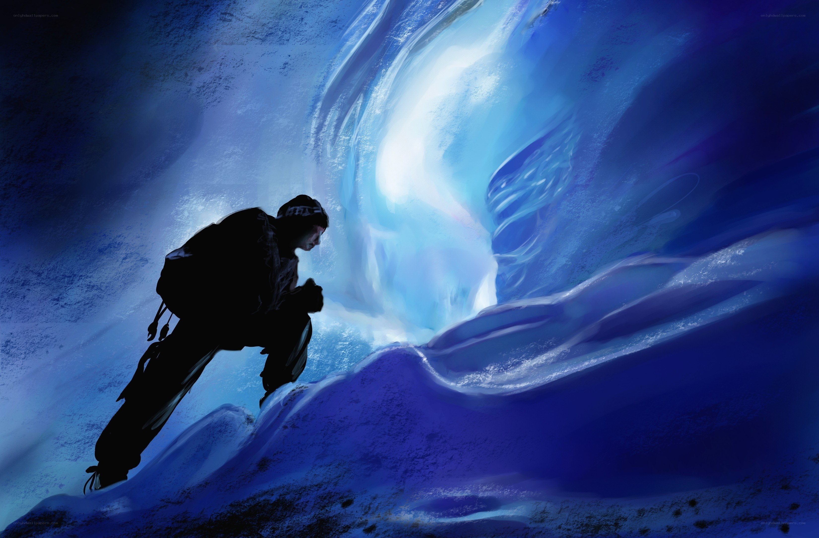 Climber in an ice cave