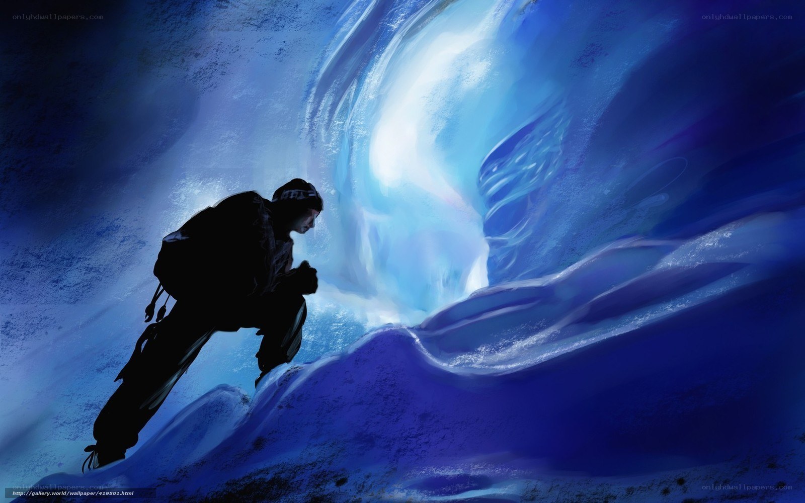 Climber in an ice cave