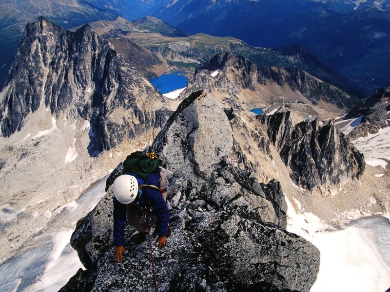 Climber on a mountain ridge