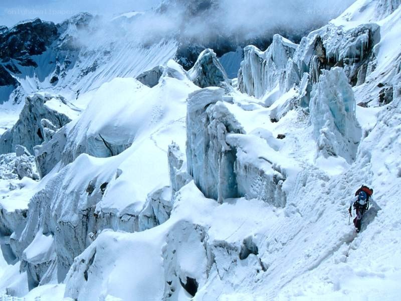 Climber on a snowy mountain