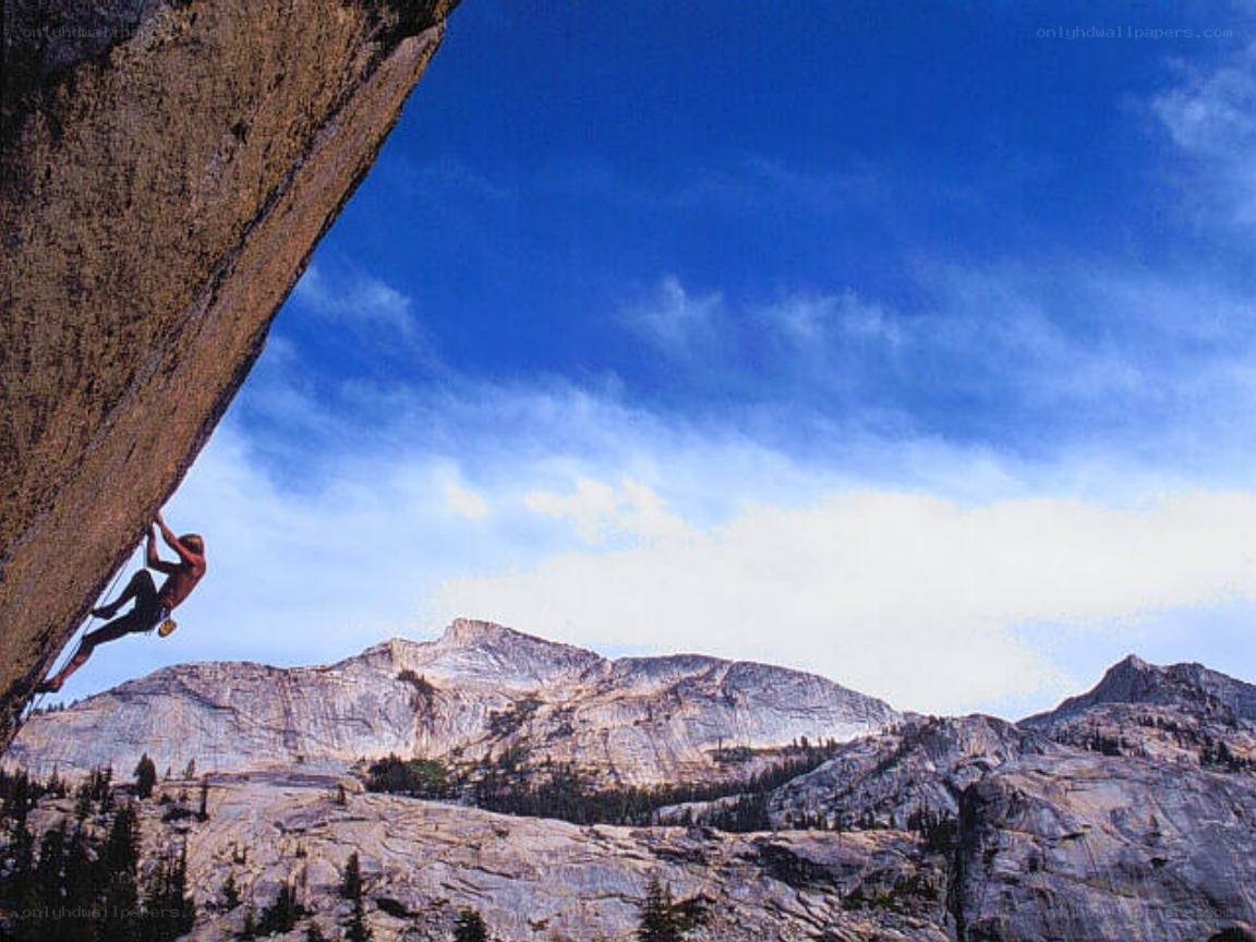 Climber on a steep rock face