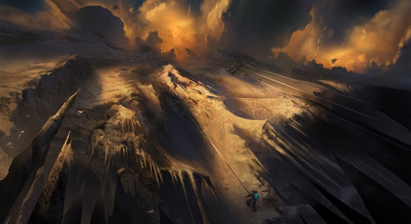 Climber on a stormy mountain