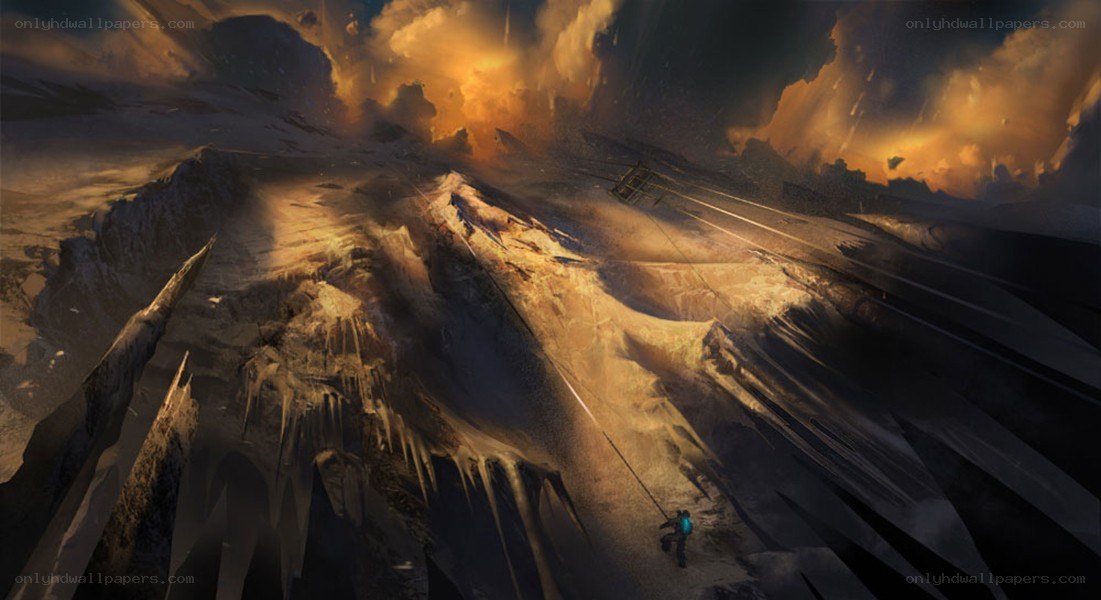 Climber on a stormy mountain
