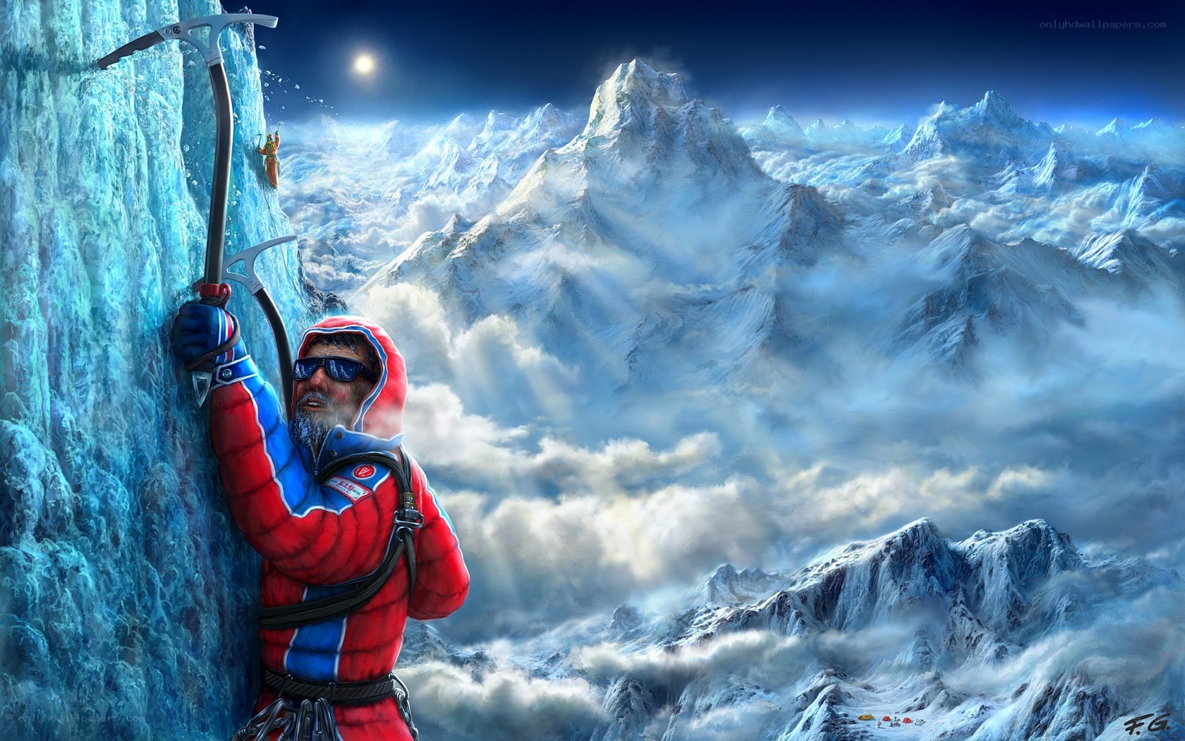 Climber on an icy mountain