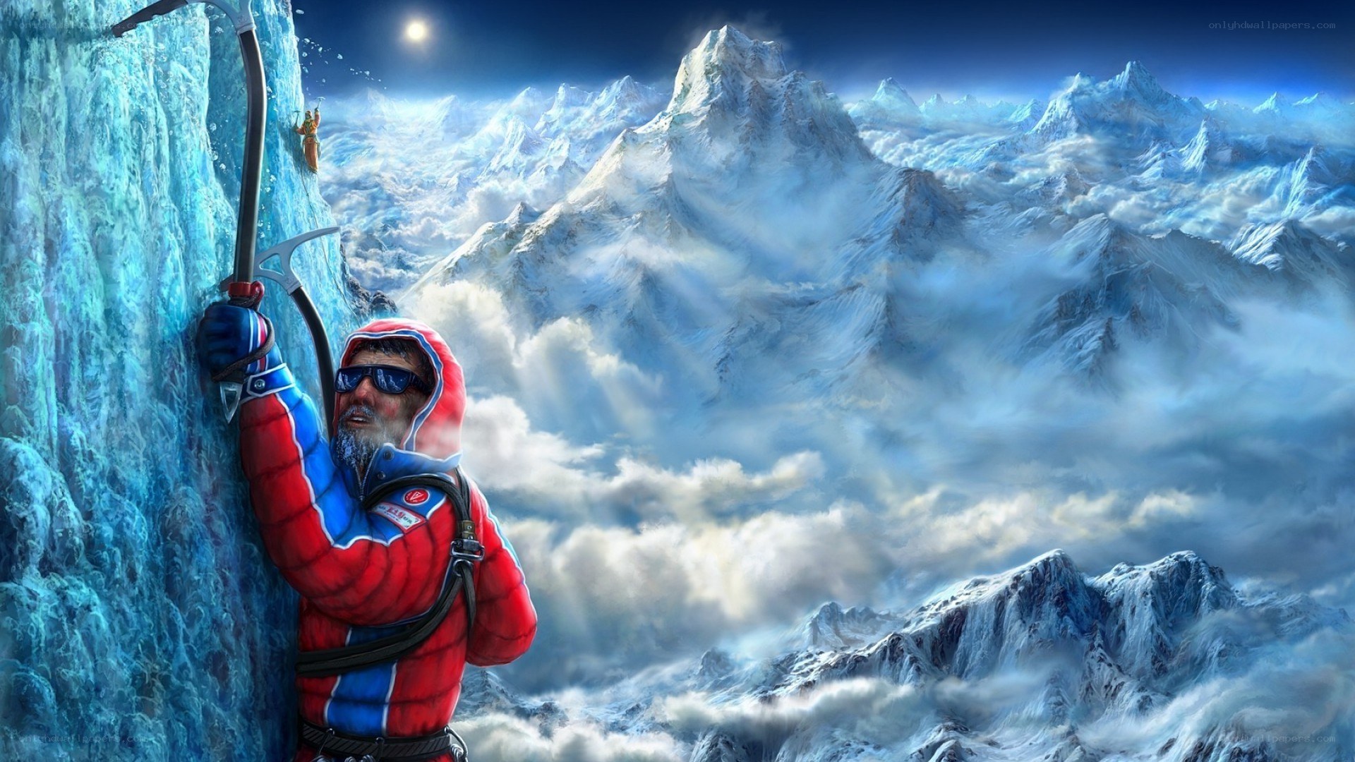 Climber on icy mountain