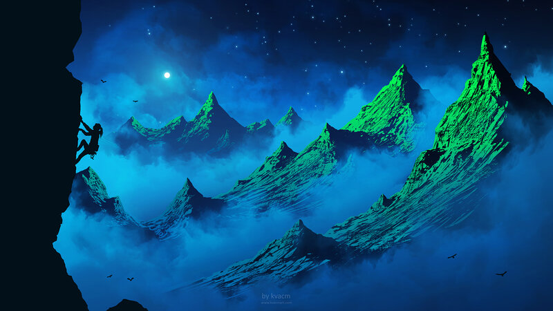Climber on Mountain — Blue, Dramatic