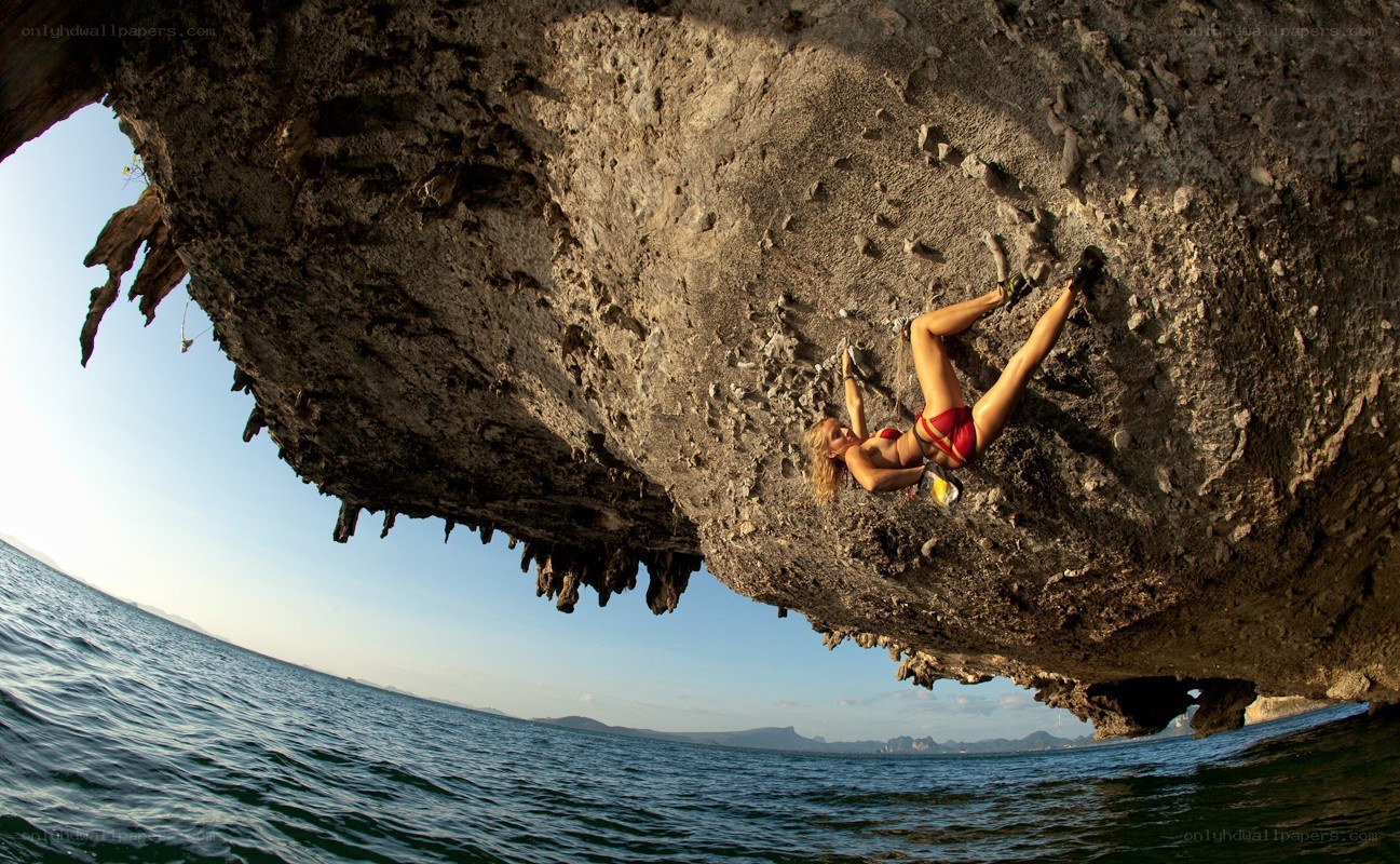 climber on overhanging rock