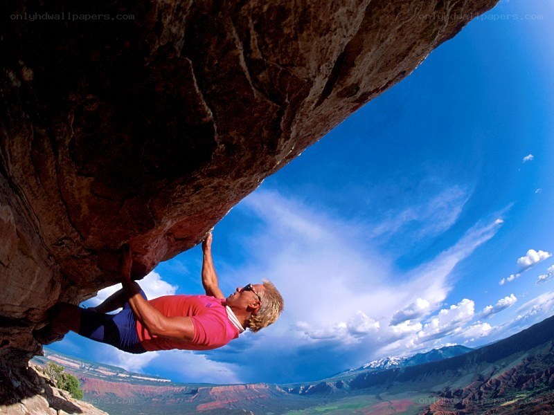 climber on overhanging rock